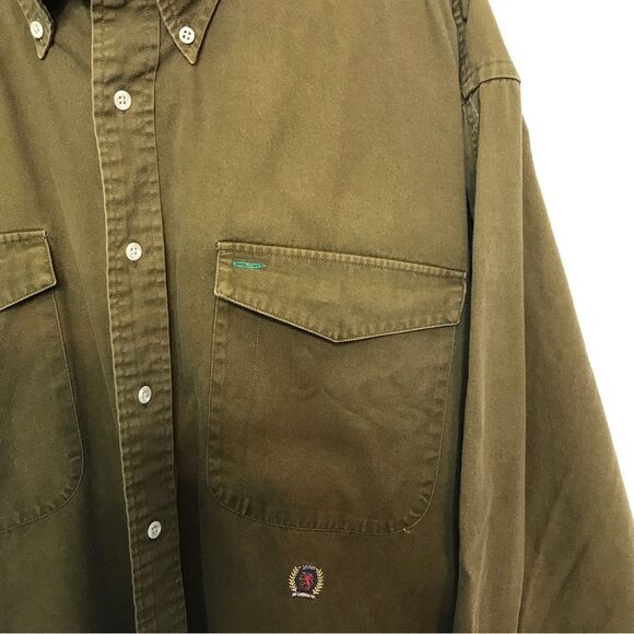 Tommy Hilfiger Mens Long Sleeve Button Up Cotton Khaki Shirt Sz XL - Picture 5 of 13